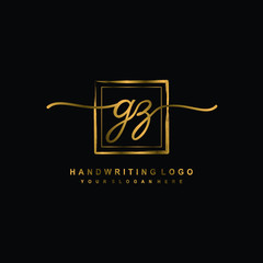 Initial G Z handwriting logo design, with brush box lines gold color. handwritten logo for fashion, team, wedding, luxury logo.