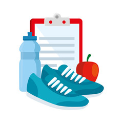 fresh apple with set icons gym vector illustration design