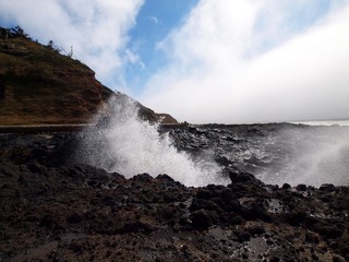 Crashing Waves on a Sunlit Rocky Coast