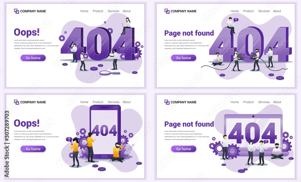 Poster set of web page design templates for 404 error page not found concept. can use for web banner, poste