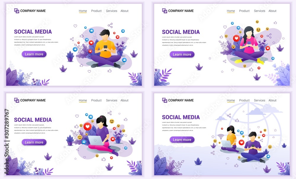Poster set of web page design templates for social media concept. can use for web banner, poster, infograph