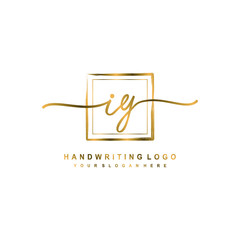 Initial I Y handwriting logo design, with brush box lines gold color. handwritten logo for fashion, team, wedding, luxury logo.