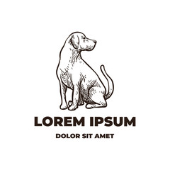Good sitting dog look back side view hand drawn logo design template