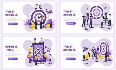 Set of web page design templates for business target. Reach the target of business. Goal achievement, partnership, leadership. Can use for web banner, web template. Flat vector illustration