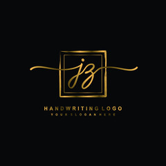 Initial J Z handwriting logo design, with brush box lines gold color. handwritten logo for fashion, team, wedding, luxury logo.