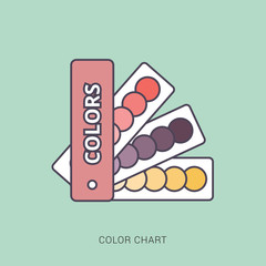 Color guide with palette of paint samples. Red and green color with outline concept.