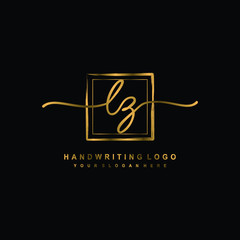 Initial L Z handwriting logo design, with brush box lines gold color. handwritten logo for fashion, team, wedding, luxury logo.