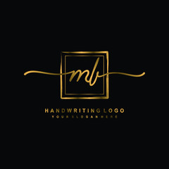 Initial M B handwriting logo design, with brush box lines gold color. handwritten logo for fashion, team, wedding, luxury logo.