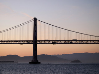 San Francisco side of Bay Bridge at dawn