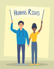 young interracial couple with human rights label