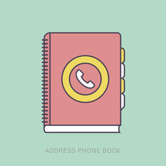 Phone Book icon in flat design style, vector illustration. Red and green color with outline concept.