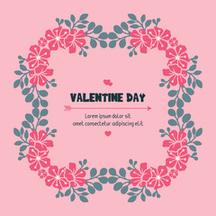 Greeting card design valentine day, with leaf flower frame wallpaper. Vector