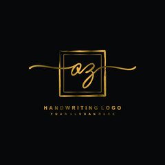 Initial O Z handwriting logo design, with brush box lines gold color. handwritten logo for fashion, team, wedding, luxury logo.