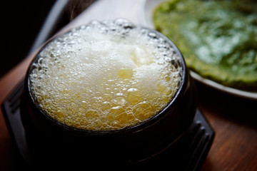 Korean steamed egg in pot 