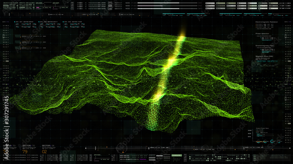 Aufkleber advance motion graphic holographic terrain environment, geomorphology, topography and digital data t