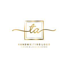 Initial T A handwriting logo design, with brush box lines gold color. handwritten logo for fashion, team, wedding, luxury logo.