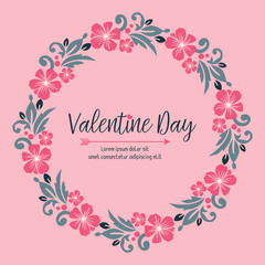 Valentine day calligraphic element, with elegant pink flower frame. Vector