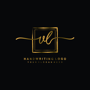 Initial V L handwriting logo design, with brush box lines gold color. handwritten logo for fashion, team, wedding, luxury logo.