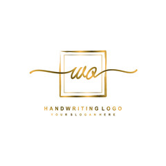 Initial W O handwriting logo design, with brush box lines gold color. handwritten logo for fashion, team, wedding, luxury logo.
