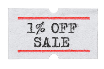 1 % OFF Sale printed on price tag sticker isolated on white