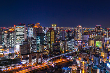 Fototapeta na wymiar 大阪梅田の夜景、都市風景