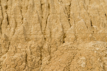 Surface of the clay sandy rock parched in the Spanish badlands Bardenas Reales