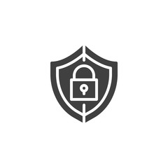 Shield and lock vector icon. filled flat sign for mobile concept and web design. Security padlock glyph icon. Safety, protection symbol, logo illustration. Vector graphics