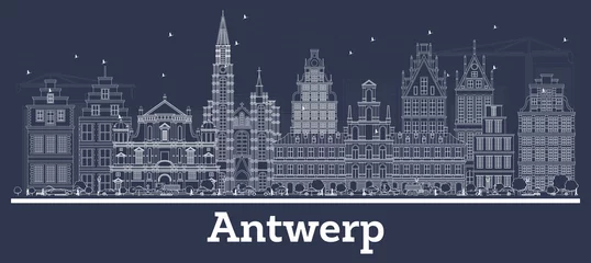 Stickers fenêtre Anvers Outline Antwerp Belgium City Skyline with White Buildings.