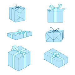 Vector Set of Cartoon Blue Gift Boxes