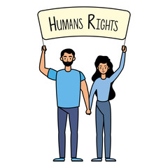 Naklejka premium young lovers couple with human rights label