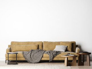  Living Room with cozy big sofa, Mock Up In Modern Interior Background, simple and clean furniture