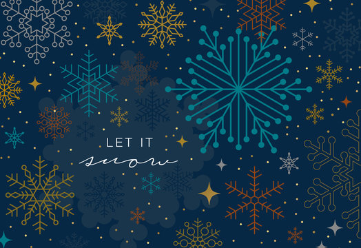 Holiday greeting card design with snowflakes.