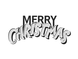 Merry Christmas Text in Strip Pattern on White Background.