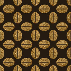 Coffee beans gold seamless pattern. Abstract hand painted golden background. Stylized texture in vintage style.
