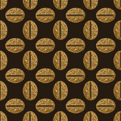 Coffee beans gold seamless pattern. Abstract hand painted golden background. Stylized texture in vintage style.