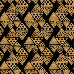 Ethnic gold hand painted seamless pattern. Abstract rhombus golden background. Tribal aztec texture.