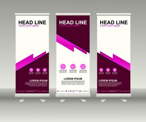 Roll up banner stand. Vertical Vector template design. Modern Flag Banner Design with abstract background can be used for Annual Report, Cover, Flyer, Magazine, Presentation, Poster, Website