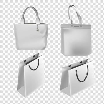 Reusable eco bags. Vector realistic illustration of different bags. Isolated objects.