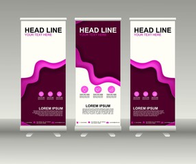 Roll up banner stand. Vertical Vector template design. Modern Flag Banner Design with abstract background can be used for Annual Report, Cover, Flyer, Magazine, Presentation, Poster, Website