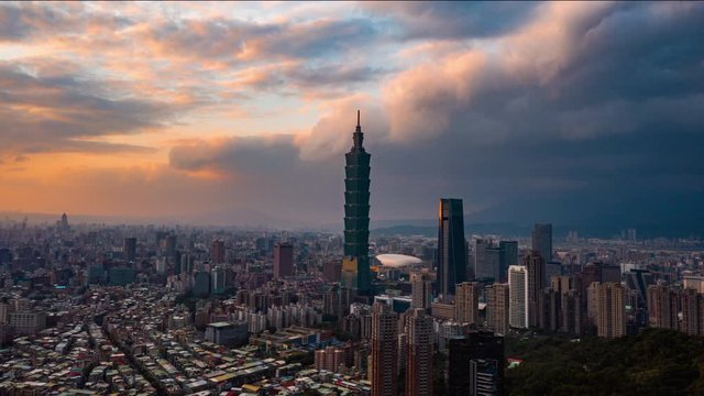 Hyper lapse of Rain clouds float over the sky in Taipei, Taiwan