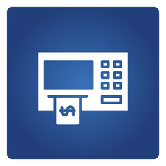 ATM, automated teller machine in blue background