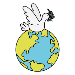 dove flying with olive branch and world planet