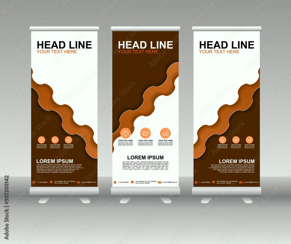 Sticker roll up banner stand. modern vertical flag banner template design with abstract background can be us