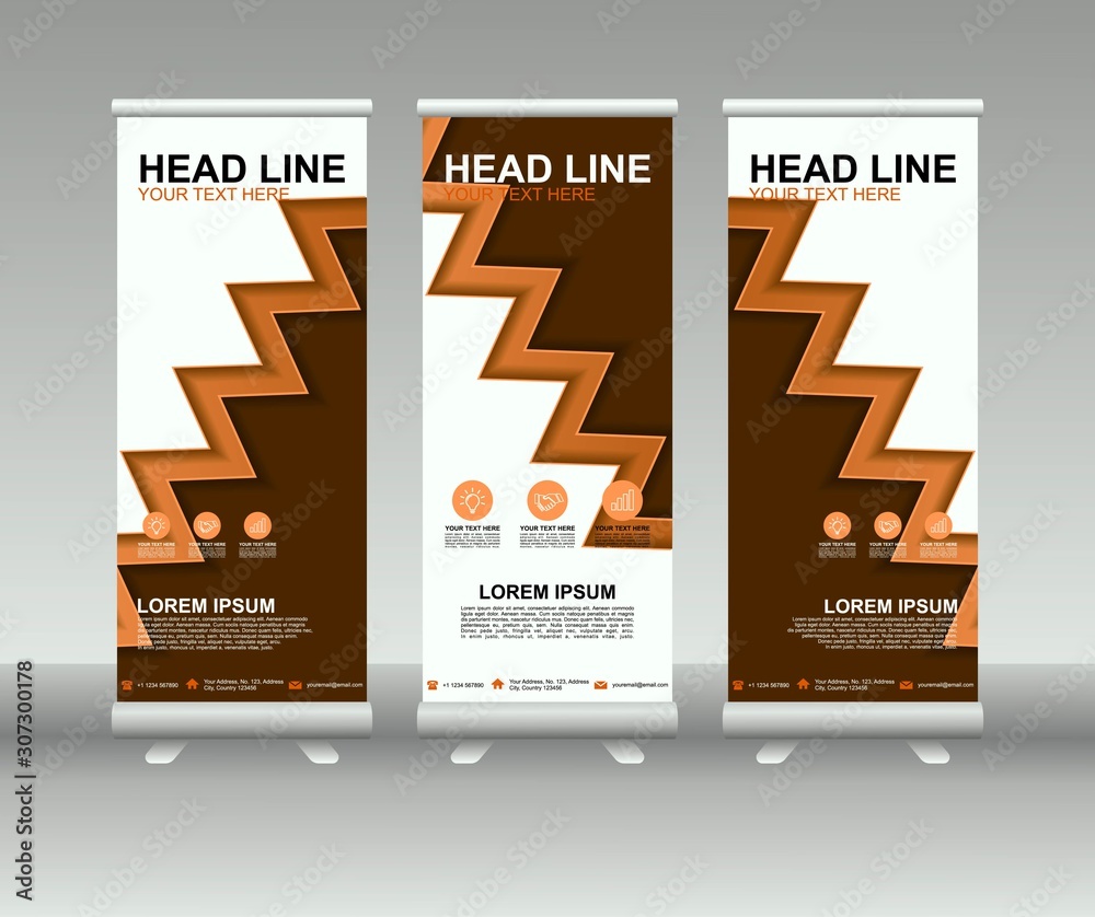 Sticker roll up banner stand. modern vertical flag banner template design with abstract background can be us