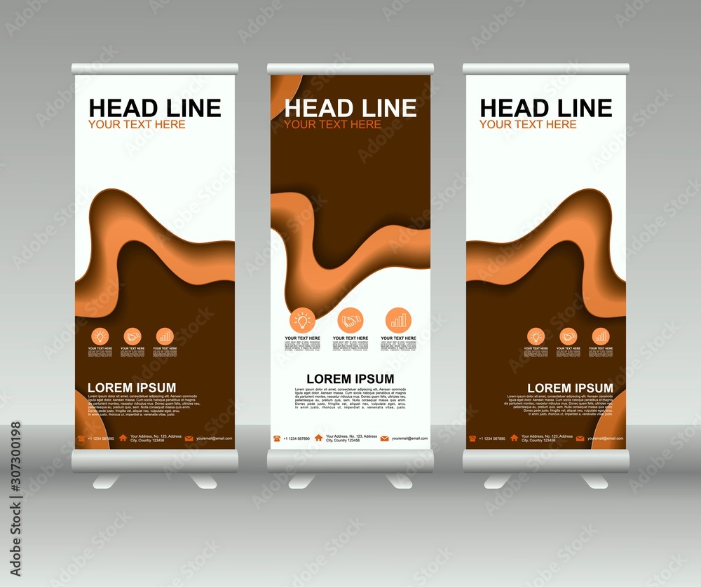 Sticker roll up banner stand. modern vertical flag banner template design with abstract background can be us