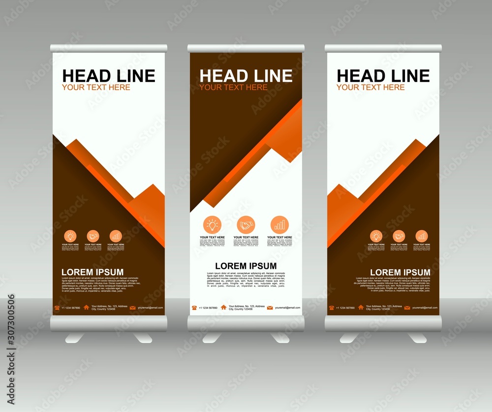 Poster roll up banner stand. modern vertical flag banner template design with abstract background can be us