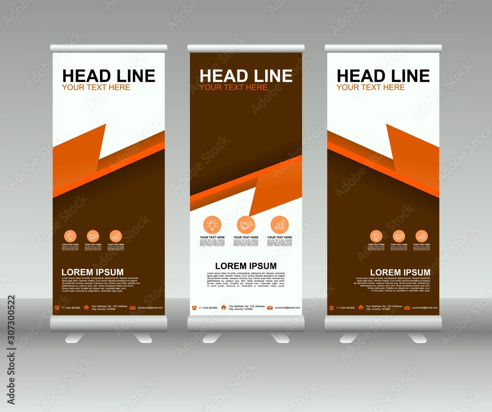 Wall mural roll up banner stand. modern vertical flag banner template design with abstract background can be us