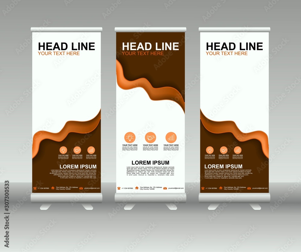 Poster roll up banner stand. modern vertical flag banner template design with abstract background can be us