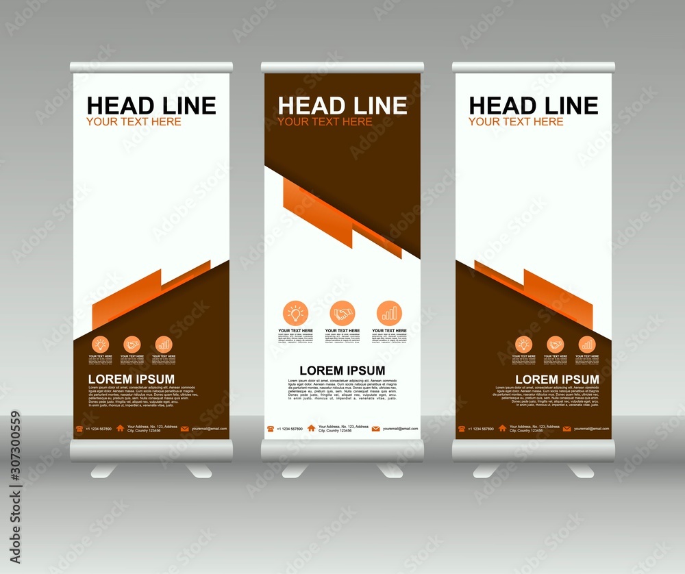 Wall mural roll up banner stand. modern vertical flag banner template design with abstract background can be us