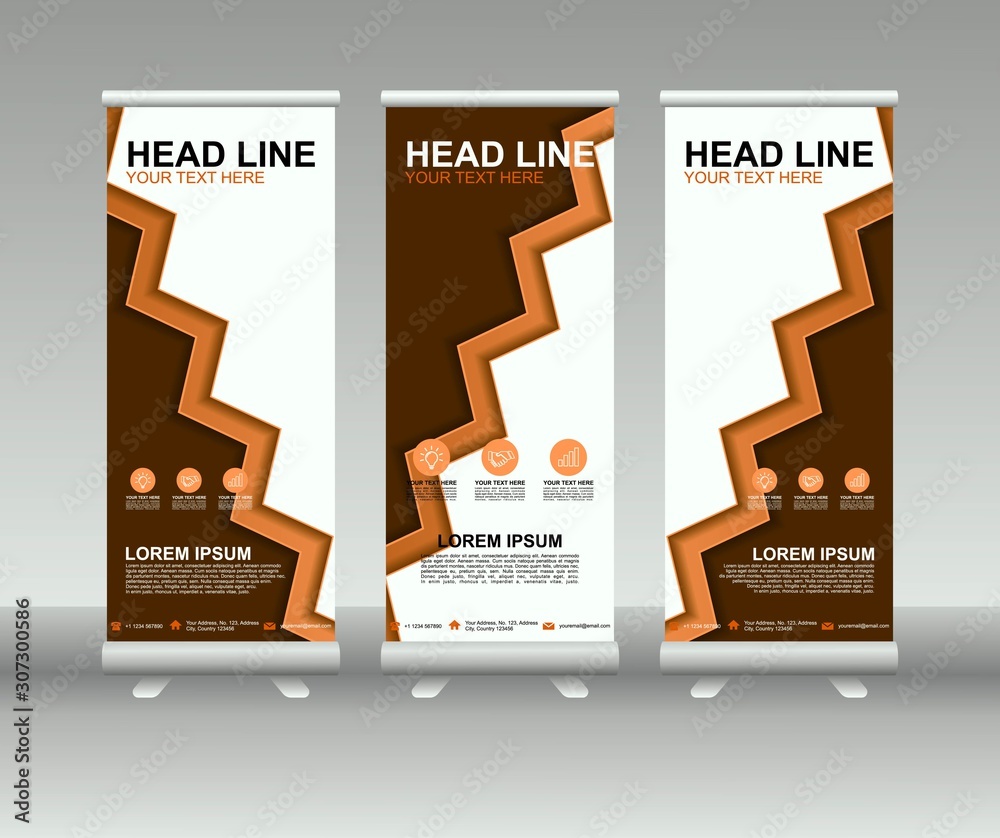 Wall mural roll up banner stand. modern vertical flag banner template design with abstract background can be us